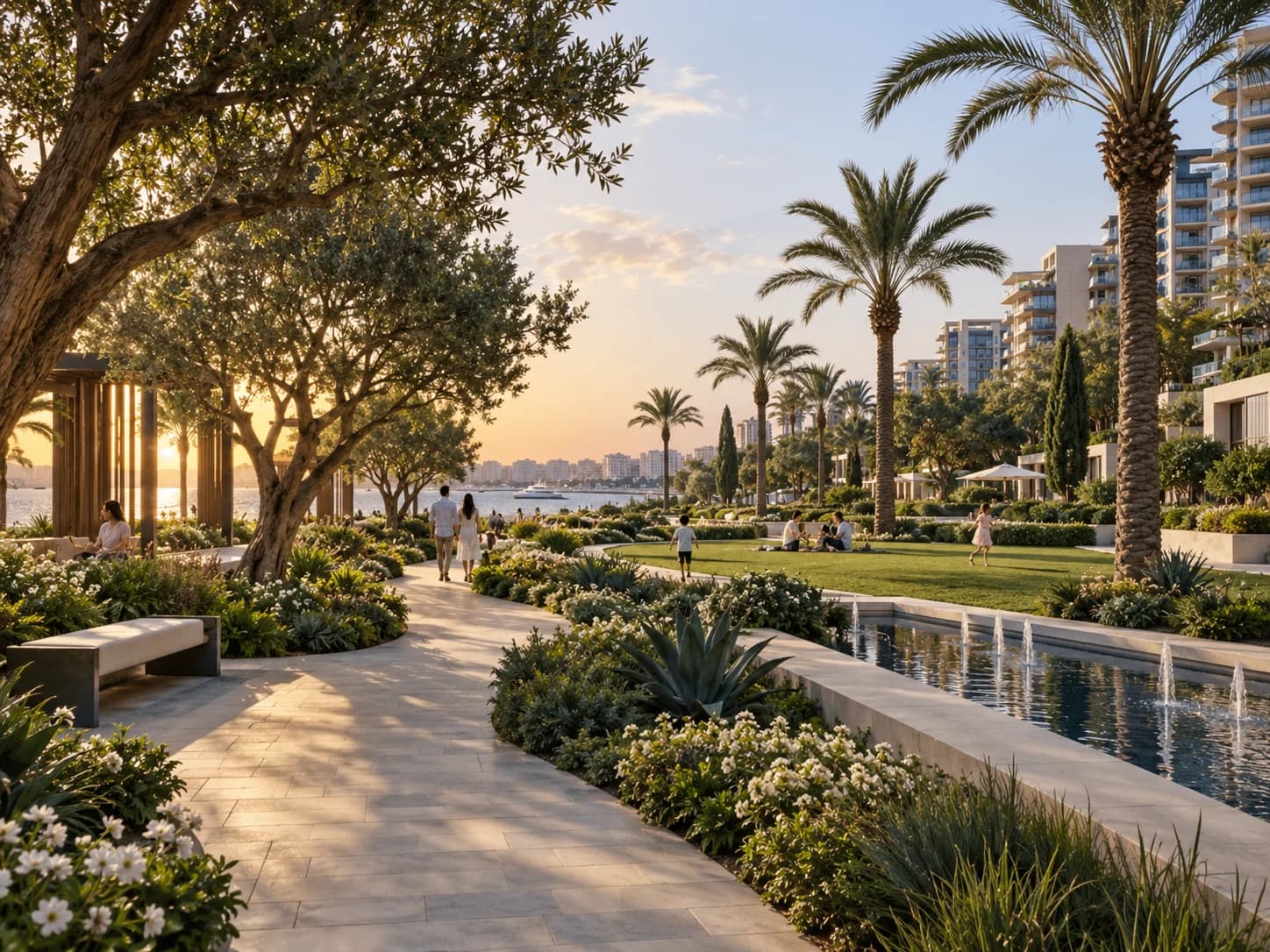 المساحات الخضراء في ووترفرونت الإسكندرية